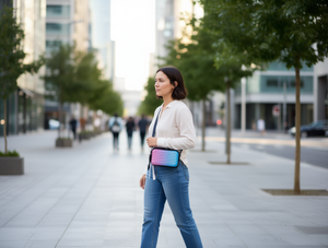 Borsa a tracolla da donna in plastica da 7 pollici a righe impermeabile alla moda per tutte le stagioni - Product Image 2