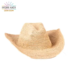 Shinehats OEM Custom Women Sombrero Summer Sun Hat Wholesale Wide Brim Raffia Cowboy Crochet Chapeau Beach 2024 Straw Hats