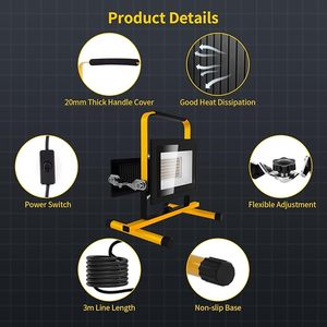 100w <b>Led</b> Work <b>Light</b> With 3 Adjustable Heads Outdoor Waterproof Flood <b>Lights</b> <b>Workshop</b> Garage Portable Construction Ip65 Outdoor W - Product Image 5