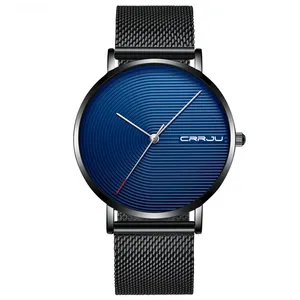 CRRJU 2164豪华男士手表简约蓝色超薄网眼表带手表休闲防水运动男士手表礼品