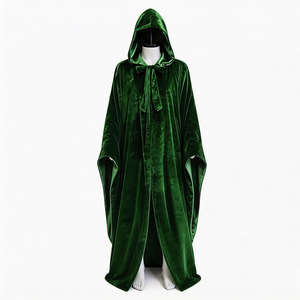 Manteau long en velours suédé à capuche pour fête d'Halloween, vampire, sorcière, sans doublure, CRHO-023 - Product Image 2