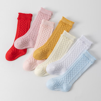 Chaussettes mi-mollet confortables en maille pour bébés filles, motif nœud et volants mignons, collection Printemps-Été