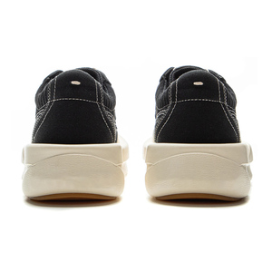 Trendy Unisex Chunky Platform Canvas <b>Sneakers</b> <b>Black</b> Upper White Sole Stitch Casual Daily Shoes - Product Image 6