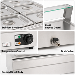High Efficiency 1500W Bain Marie Electric Food Warmer Stainless Steel 6 Pan <b>Buffet</b> <b>Server</b> Station for Fast Food Shop Catering - Product Image 2