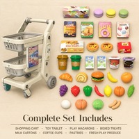 Chariot de courses à double couche avec roues universelles, support pour tablette tactile et 34 accessoires alimentaires, gris, vente en gros