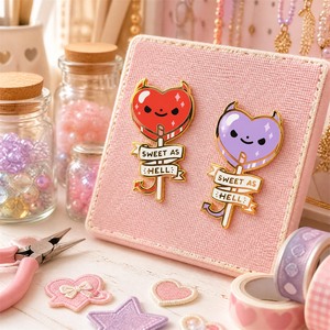Dropshipping Emamel süß wie die Hölle Lutscher Emamel-Pins Süßigkeiten niedlich Teufel <span class=keywords><strong>Goth</strong></span> Hexe Kawaii Metall-Pin-Ausweis Brochsen Revers-Pin - Product Image 2