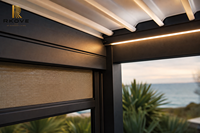 Pergola en aluminium sur mesure RKOVE RK-C2 3*4m avec lames orientables électriques et stores latéraux à fermeture éclair, éclairage LED, terrasse extérieure