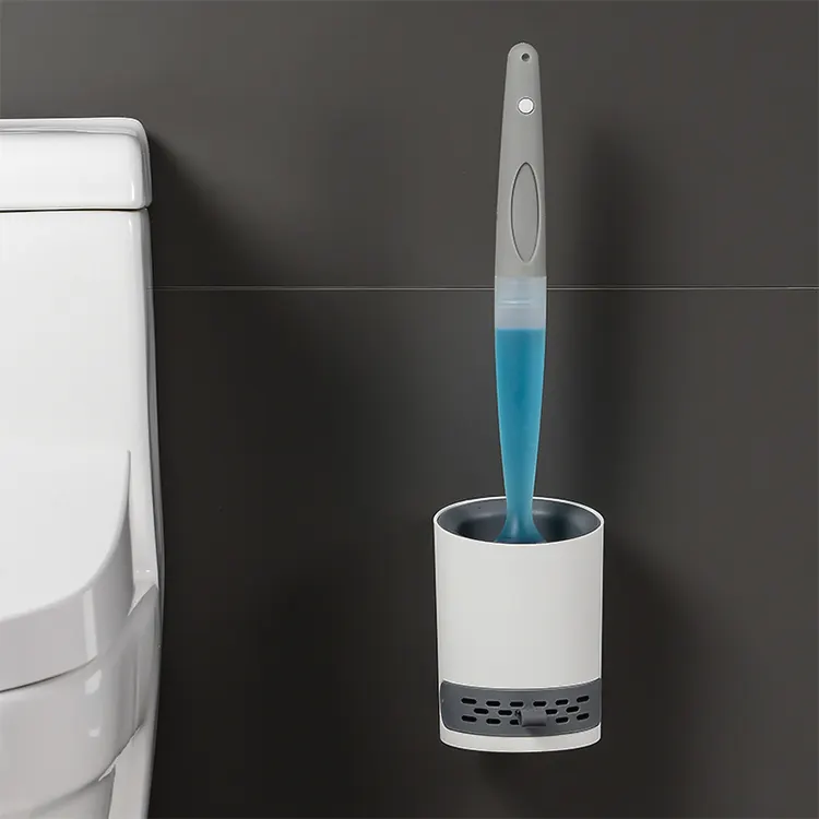 Sikat toilet silikon TPR pasang dinding plastik rumah tangga penjualan terbaik 2023 dengan tempat Dispenser sabun
