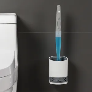 2023 superventas hogar plástico montado en la pared TPR silicona redondo cepillo de baño con soporte dispensador de jabón