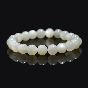 LUSTRE 100% Natural 8 mm Smooth Moonstone <b>Crystal</b> Art Nouveau Vintage Healing Stretch Beaded Bracelet Third Party Appraisal - Product Image 1