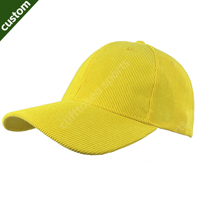 Casquettes de baseball bicolores structurées en velours côtelé jaune de haute qualité, personnalisables avec logo de marque complet et broderie 3D de lettres