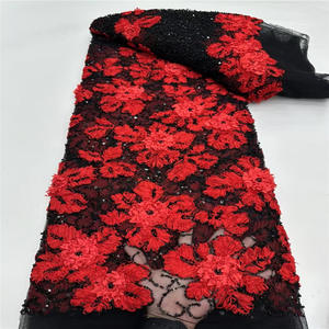 Tissus en dentelle à sequins de haute qualité nigérians, dentelle douce pour robes de mariée et de soirée - Product Image 4