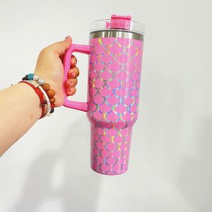 Gobelet isotherme double paroi en acier inoxydable écologique de 40 oz, motif écailles de poisson holographiques, couleur dégradée, blanc, violet, rose, vert - Product Image 3