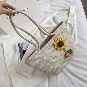 <b>Straw</b> Woven Tote <b>Bag</b> Oval Bohemian Summer Handbag With Sunflower Decoration Everyday Outfits Women's <b>Bag</b> - Product Image 4