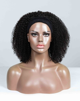 Wig Afro Siap Pakai, Wig Rambut Manusia Remy Brazil Densitas 180% Untuk Wanita Kulit Hitam, Wig Headband Rambut Manusia