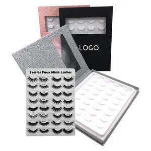 Private label 10 pairs strip eyelashes display packaging box rose gold holographic magnetic empty lash book with half window