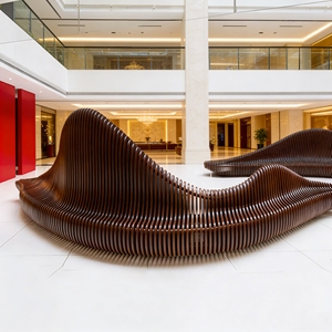 Silla de Madera con Forma de Ola Y518 Personalizable y de Fácil Cuidado, Asientos para Áreas Públicas, Sala de Espera de Aeropuerto, Banco de Madera Resistente - Product Image 6