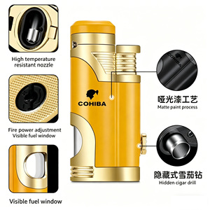 Briquet à cigares double flamme avec perce-cigares, coupe-vent en alliage, style moderne rétro de luxe pour cigares, boîte cadeau personnalisable, vente en gros - Product Image 4