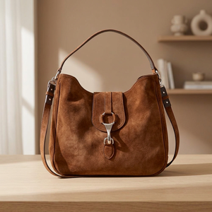 Pochette en cuir véritable pour femme BS INTERNATIONAL, fermeture à deux fermetures éclair, 100% cuir de veau de qualité, imperméable, capacité 3L+, légère - Product Image 1