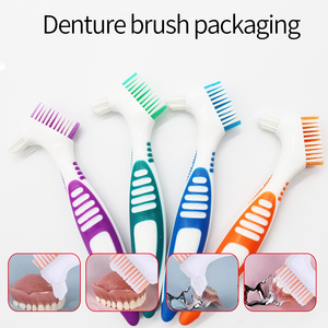 Cerdas multicapa, cepillo para <span class=keywords><strong>Dentaduras</strong></span> <span class=keywords><strong>postizas</strong></span>, cepillo de limpieza para dientes postizos, cuidado bucal, mango de goma ergonómico antideslizante, cabezales dobles, antibacter - Product Image 3