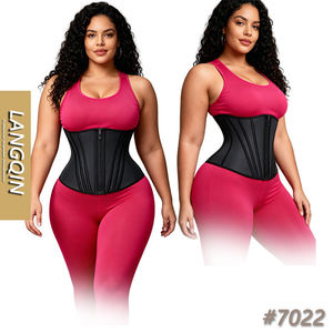 LANGQIN Corset amincissant pour femme, 14 baleines en acier, 2 couches, respirant, séchage rapide, grande taille, polyester mat, fermeture éclair - Product Image 1