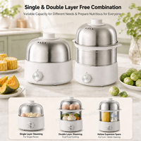 Cuiseur à œufs électrique automatique en acier inoxydable 350W avec minuterie et arrêt automatique, cuiseur vapeur double couche, chauffe-plats pour la cuisine
