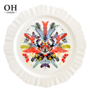 Nouvelle Assiette <span class=keywords><strong>en</strong></span> Céramique Biodégradable et Durable, Style Rétro, Motif Papillon, Feuille et Insecte, Dentelle de Lotus, pour Mariage - Product Image 2
