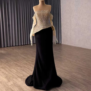 Vestido de noche de lujo sin tirantes con cristales y cremallera, elegante para ocasiones formales. - Product Image 2