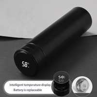 Étanche 500ml En Acier Inoxydable Numérique Led Affichage De La Température Bouteille D'eau Noire Flacon Isolé Bouteille D'eau Intelligente