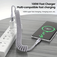 Câble de données tressé en nylon, câble de charge rapide 100W, câble de chargeur de voiture, câble rétractable pour moto, câble élastique pour véhicule électrique