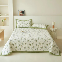 3Pcs Quilt Set Twin Queen size Beige Floral Reversible Bedspread Coverlet Set Soft Lightweight Bed Cover (1Quilt + 2Pillow shams)