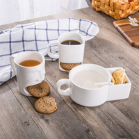 Tasse à café de poche en céramique avec biscuit, double face, jaune, blanc, pour biscuits
