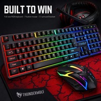 Pack de jeu filaire TF800 comprenant un kit 4 pièces avec clavier LED, souris RGB, grand tapis de souris et casque supra-auriculaire