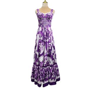 2025 estate elegante abito viola con stampa floreale XXL Maxi abito 100% in cotone da donna con spalline sottili eco-friendly grande Swing da sera - Product Image 1
