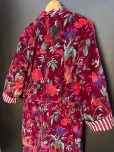 Handmade Bird Print Velvet Kimono Plus Size Cotton Velvet <b>Jacket</b> Dressing Gown <b>Bridal</b> Robe Women's Wine Color Cotton <b>Jacket</b> - Product Image 5