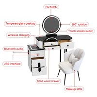 Table de maquillage moderne et durable pour chambre/salon avec plateau en verre, miroir à écran tactile à intensité variable et station de charge USB