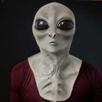 Masque intégral en latex gris Alien avec poitrine, grands yeux noirs, réaliste, drôle, effrayant, pour Halloween, cosplay, maison hantée