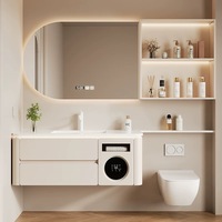 Miroir de salle de bain mural de luxe moderne avec LED Ensemble d'armoires de rangement et d'évier Coiffeuse de salle de bain en contreplaqué pour toilette