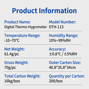 <b>Digital</b> Touch Screen Thermo Hygrometer LCD Display Temperature Humidity Meter with External Probe Alarm for Indoor Monitoring - Product Image 2