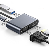 Hub USB-C 4-en-1 PD 100 W, adaptateur HDMI 4K VGA USB 3.0, chargeur rapide, station d'accueil USB-C en alliage d'aluminium pour ordinateur portable PC