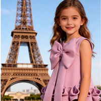 Robe d'anniversaire rouge élégante sans manches pour filles, avec grand nœud et ourlet à volants, robe de princesse, Vestidos De Fiesta, vêtements pour enfants, boutique