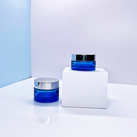 Emballage de luxe personnalisé pour soins de la peau bleu, tubes en plastique 40 ml 100 ml 4 oz, flacon en verre, pompe, lotion, spray, pot de crème pour le visage 50 g