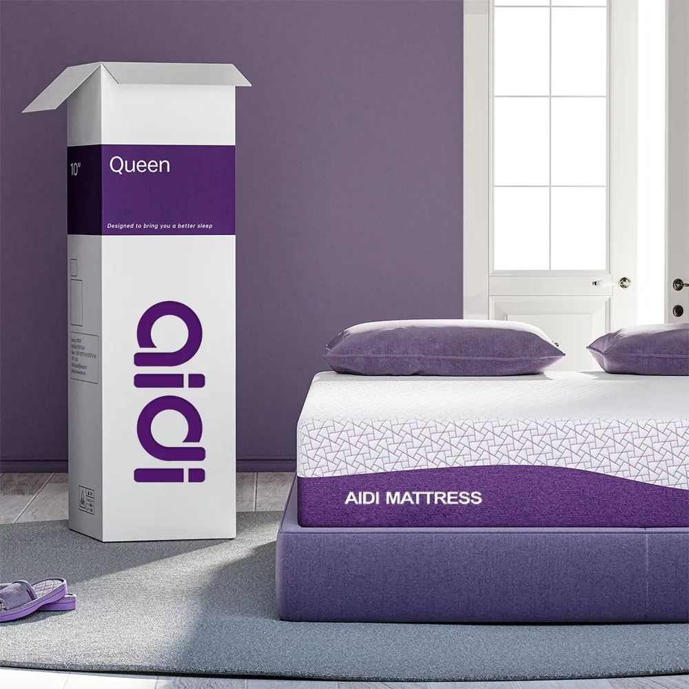 Colchón de color púrpura OEM ODM tamaño Queen King con colchón híbrido de espuma viscoelástica de gel tejido de alta calidad enrollable en una caja