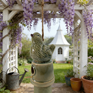 Nichoir en céramique en forme de pomme avec accent oiseau - Décoration pour vergers et jardins de campagne - Product Image 4