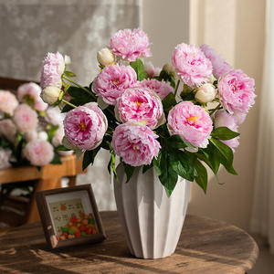 Fleur de pivoine artificielle en soie <span class=keywords><strong>blanche</strong></span> <span class=keywords><strong>et</strong></span> <span class=keywords><strong>rose</strong></span> à 3 têtes pour la décoration de mariage, fête, centre de table, haute qualité - Product Image 2