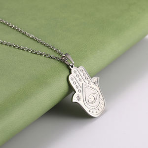 Collier <span class=keywords><strong>pendentif</strong></span> <span class=keywords><strong>main</strong></span> de Hamsa Hamesh, œil porte-bonheur, chaîne de collier ras du cou en acier inoxydable, amulette, bijoux juifs - Product Image 6