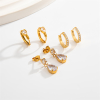 Boucles d'oreilles créoles et clous en acier inoxydable brillant avec cristaux pour femme, plaqué or 18 carats PVD, accessoires d'oreille étanches, bijoux de mode, cadeau
