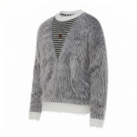 Herren Atmungsaktiver Pullover Rundhals Übergroßer Schnitt Gestreiftes Muster Warmer Mohair-Strick Rückenlogo Herbst Winter