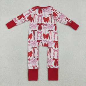 RTS Valentine's Day Love Coquette Bows Baby Zipper Sleepers Kids Sleepwear Newborn Wholesale Cute Sister Toddler Footie Sleepers - Product Image 6