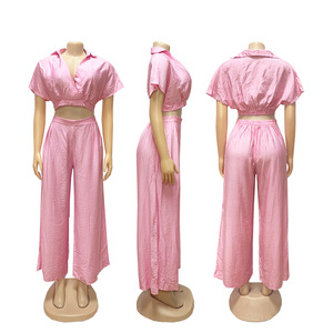 PASUXI Fashionable Custom <strong>Lounge</strong> Wear Sets <strong>Women</strong> Elastic Casual Female Pure Color Skinny Short Sleeve Cropped Top Wide-leg <strong>Pants</strong> - Product Image 6